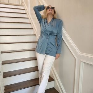 Adrianna Papell New Elegant Beautiful Blue Silk Blazer, Size 8, $55